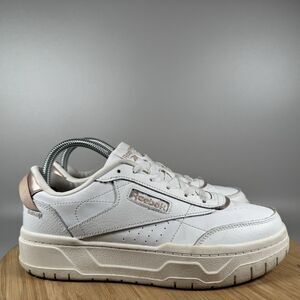 Reebok Women Tech G Geo Sneakers White Leather‎ Platform Sz 8.5